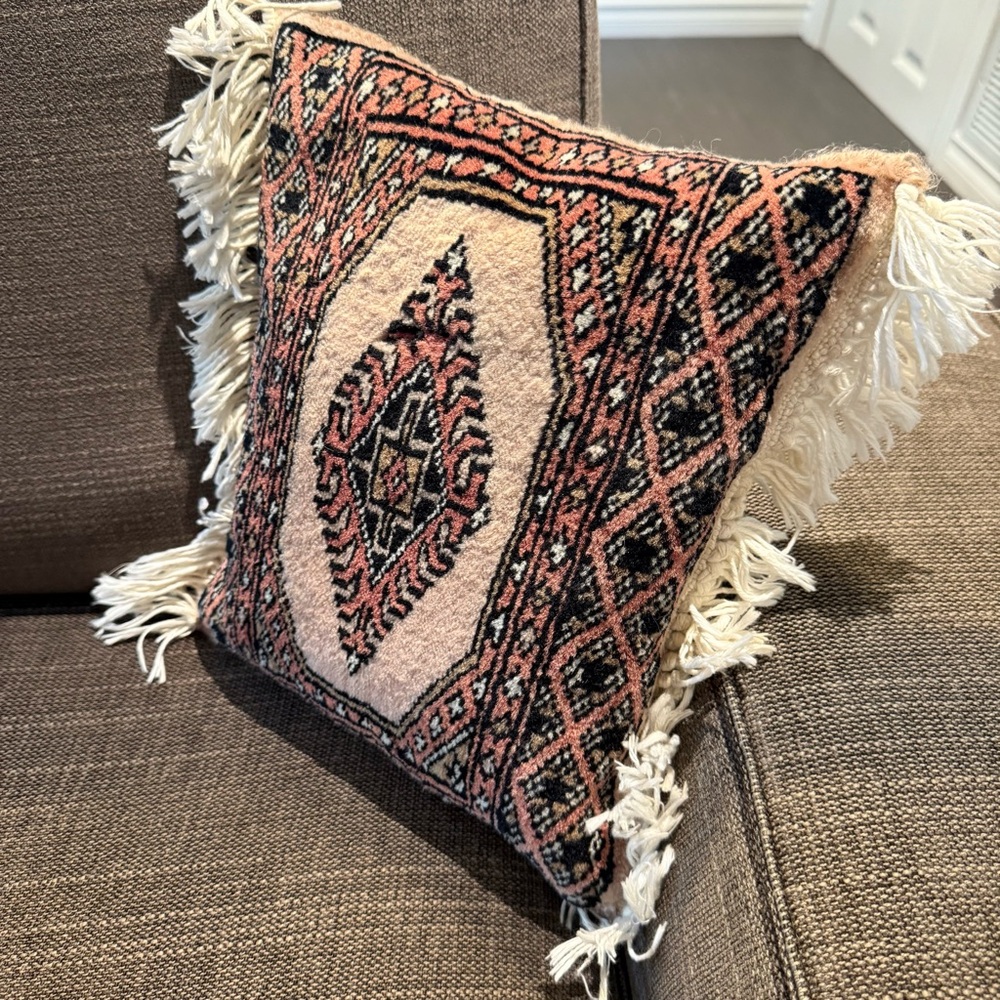 Bohemian Fringe Accent Pillow - Pink and Black